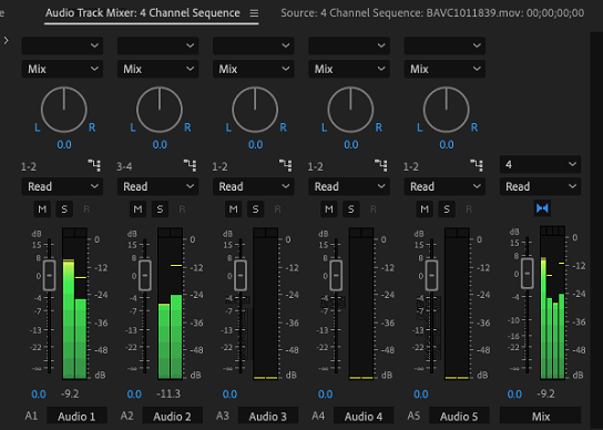 Premiere 4-Channel Mix Window